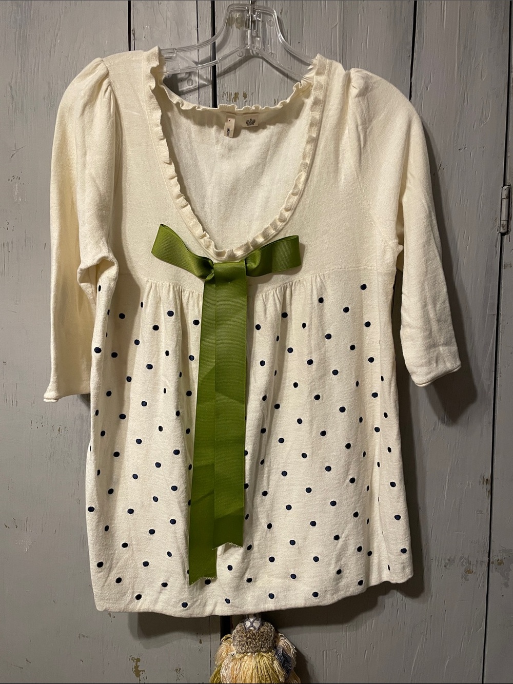 Anthropologie Moth Cream Ruffle Edge Knit Top